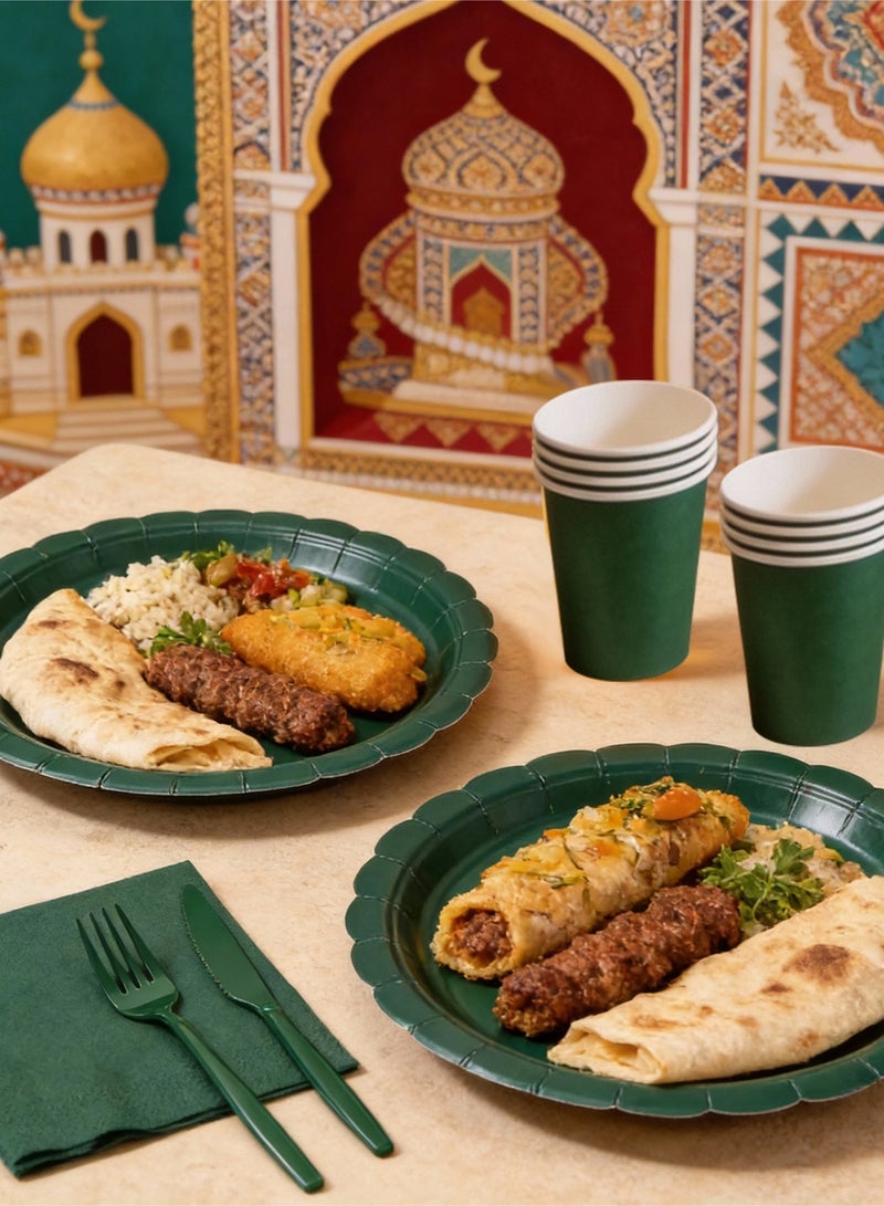 HomarKet 200 Pcs Disposable Paper Plates and Napkins,25 Guest Party Supplies Dinnerware Set Include Scalloped Paper Plates Napkin Cup Straw Plastic Spoon Fork Knive for Party,Wedding,Birthday (Green) - Image 5